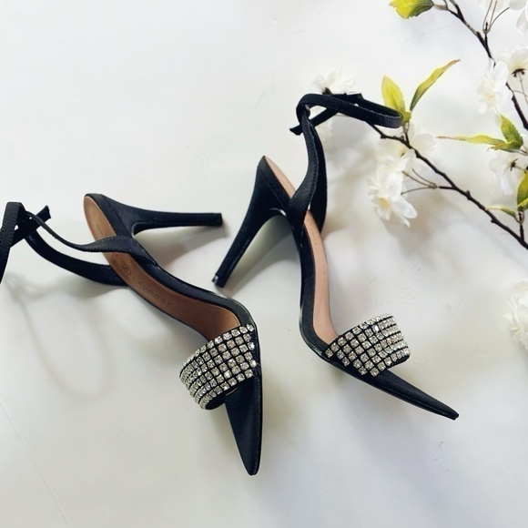 New Chinese Laundry Justine Sandal Black Rhinestones Ankle Strap - Picture 6 of 10